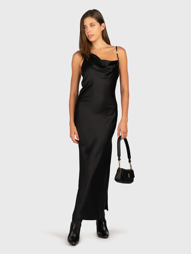 Midi silk dress with accent slit - 5