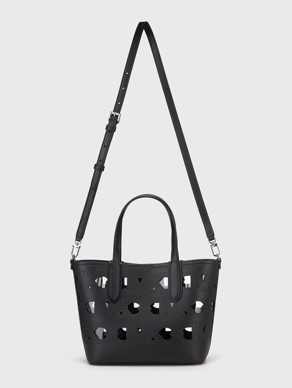 Perforated logo-detail handbag in black  - 2