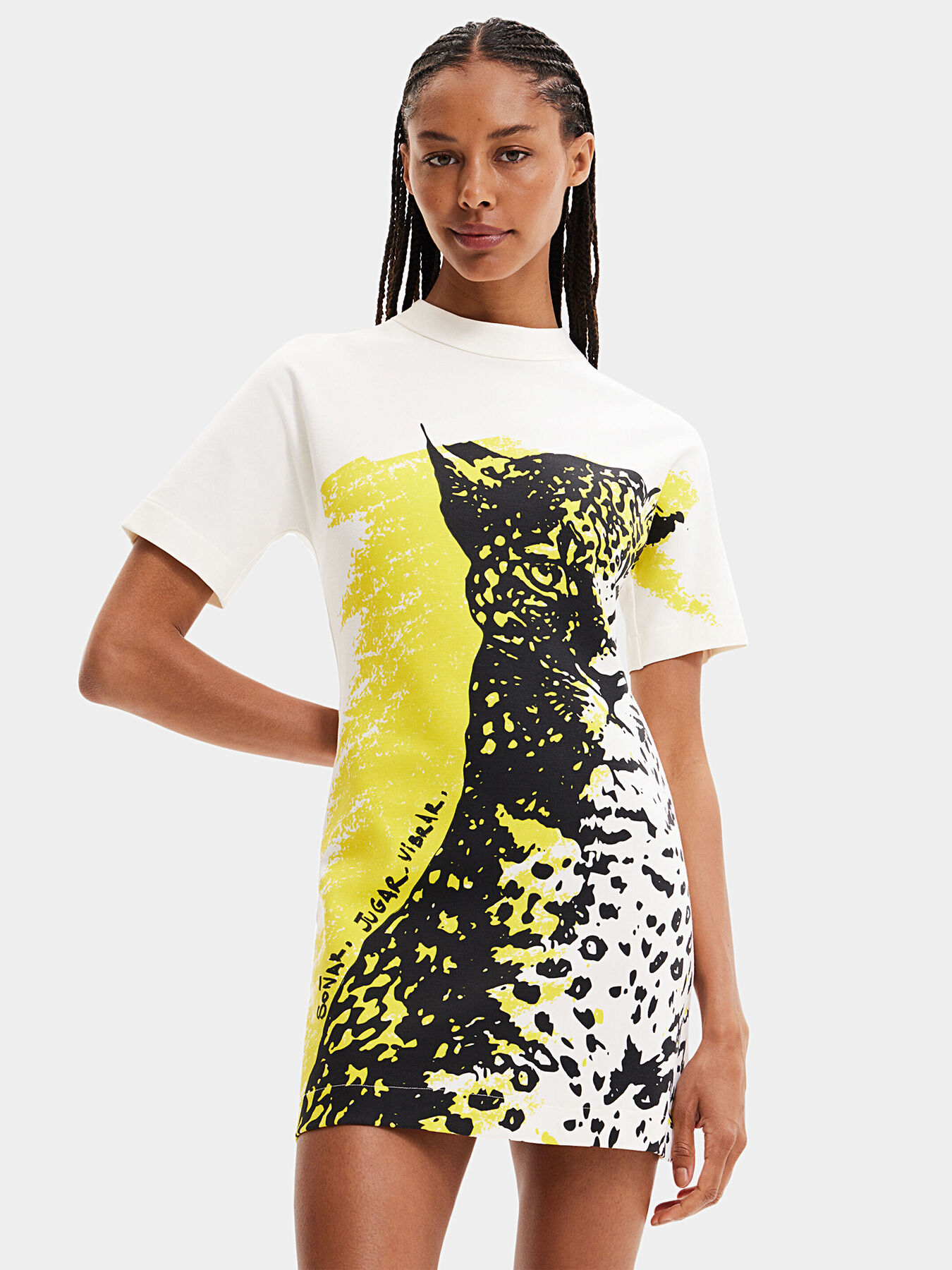 White dress with print brand DESIGUAL Globalbrandsstore en