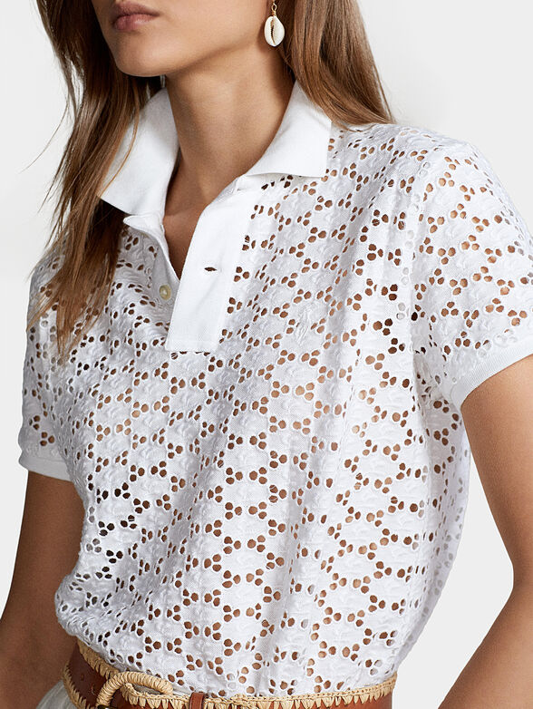 Cotton Polo shirt with openwork embroidery - 4