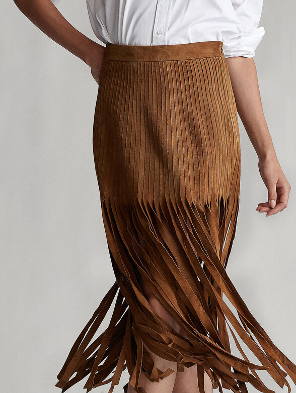 Fringe-trim suede skirt - 3