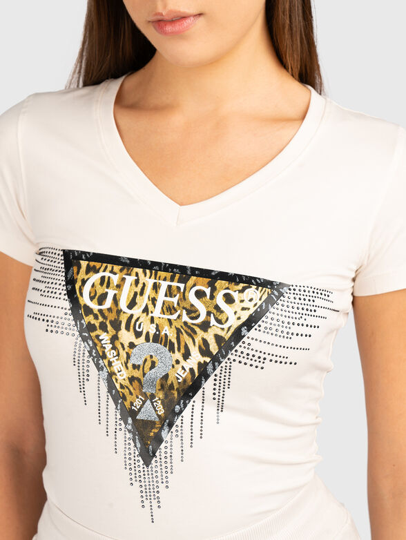 Logo T-shirt with animal print and rhinestones - 4