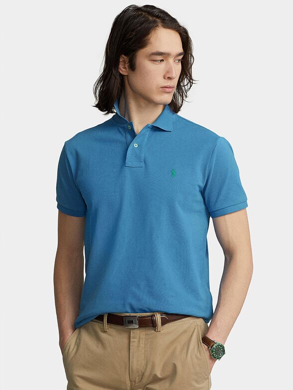 Blue Polo shirt with contrast logo embroidery - 1
