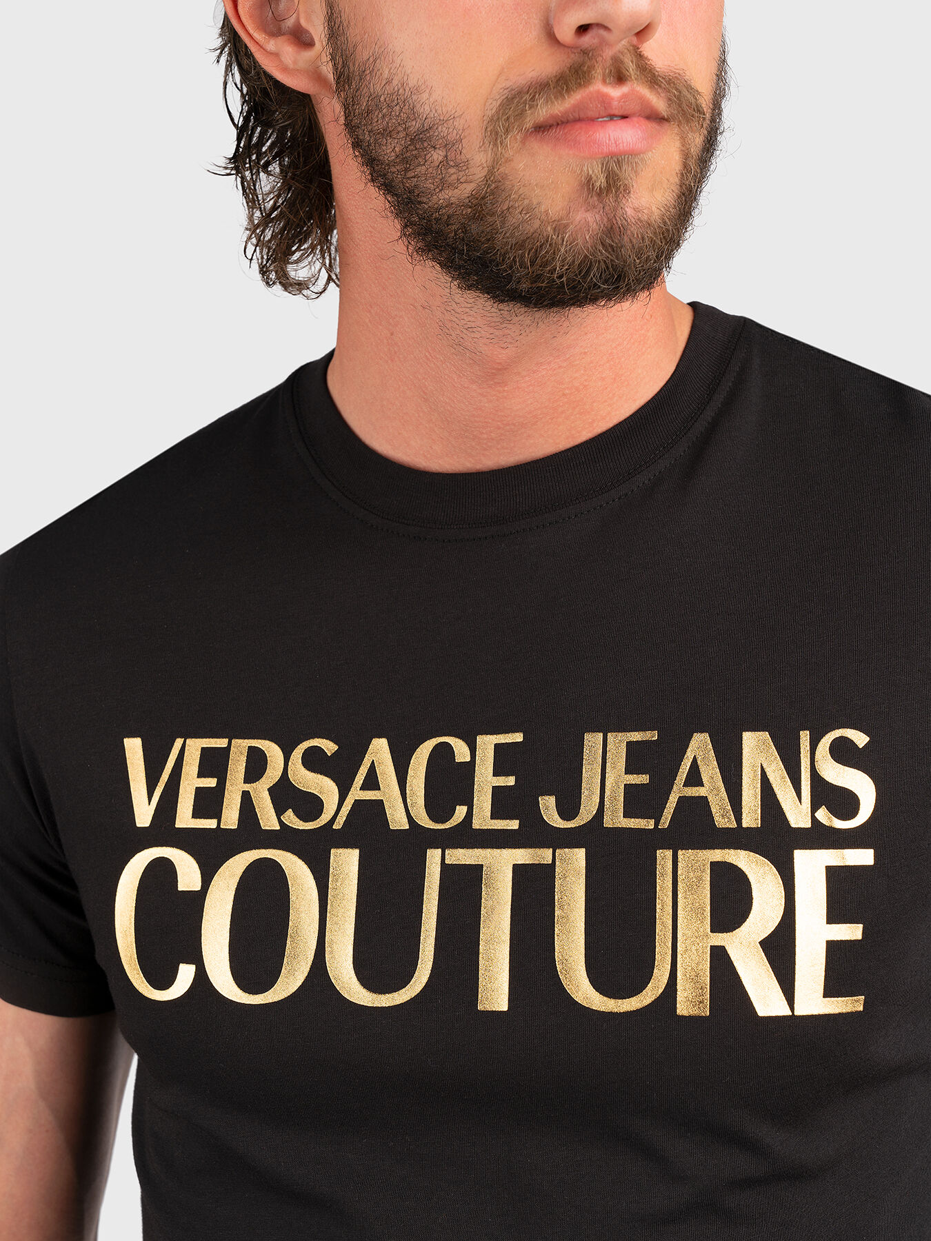 Black T-shirt with logo print brand VERSACE JEANS COUTURE