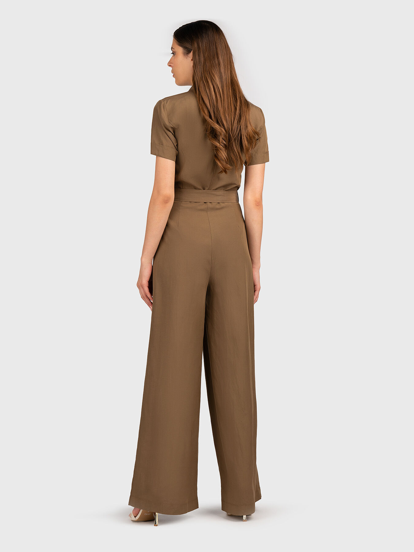 Brown lyocell and linen jumpsuit brand LIU JO