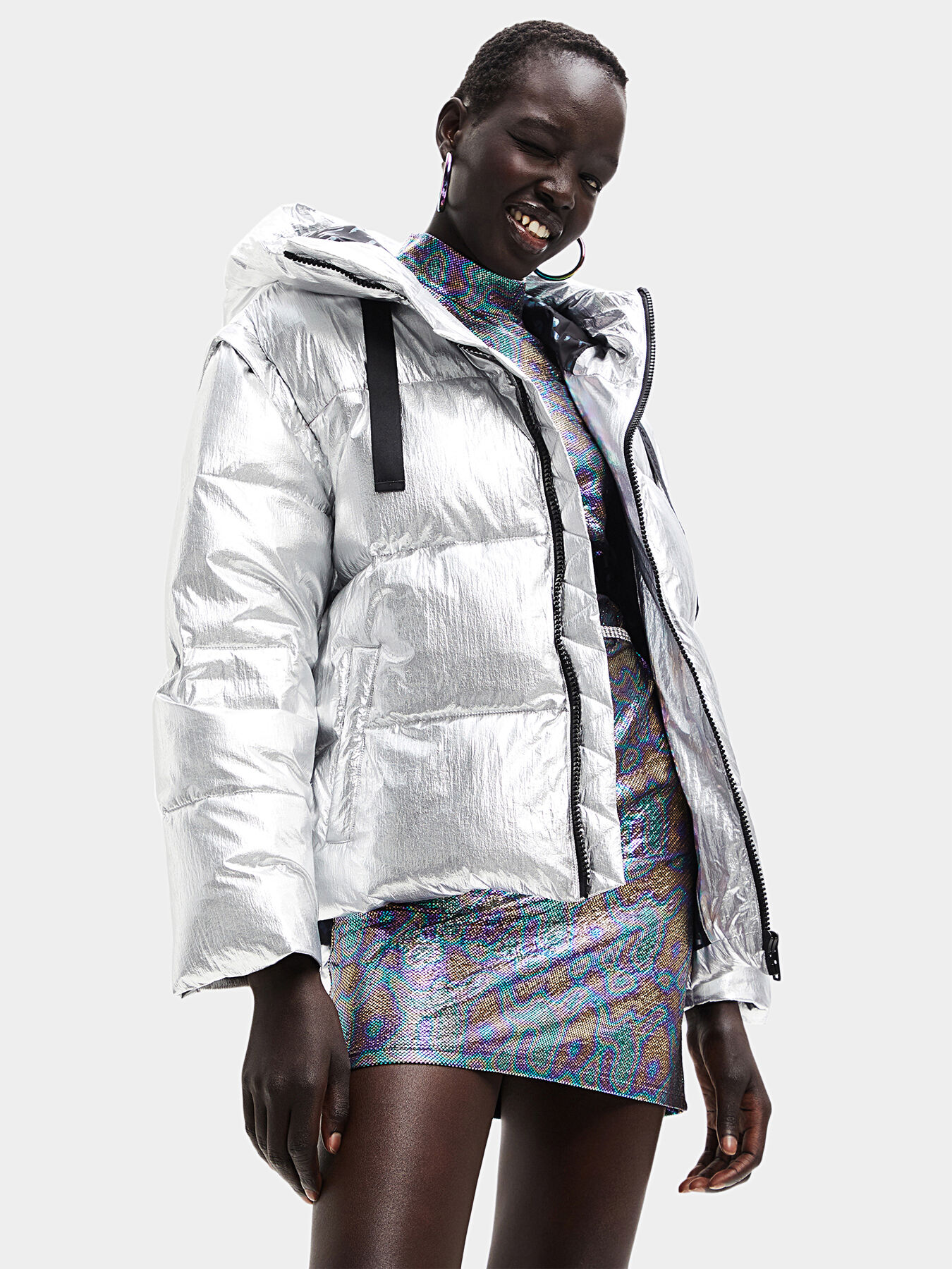 JIMAN silver padded jacket with hood brand DESIGUAL
