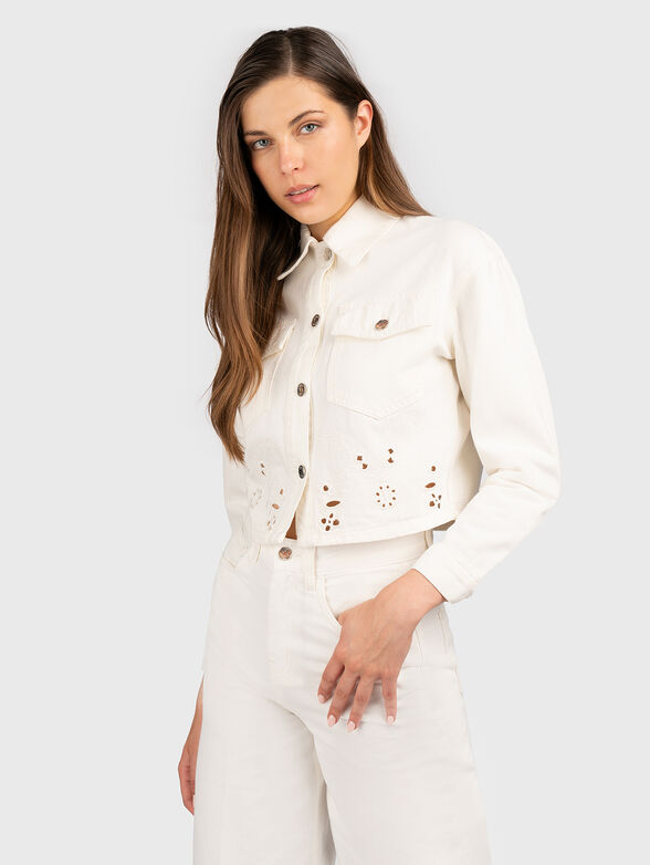 White denim jacket with embroidery - 1