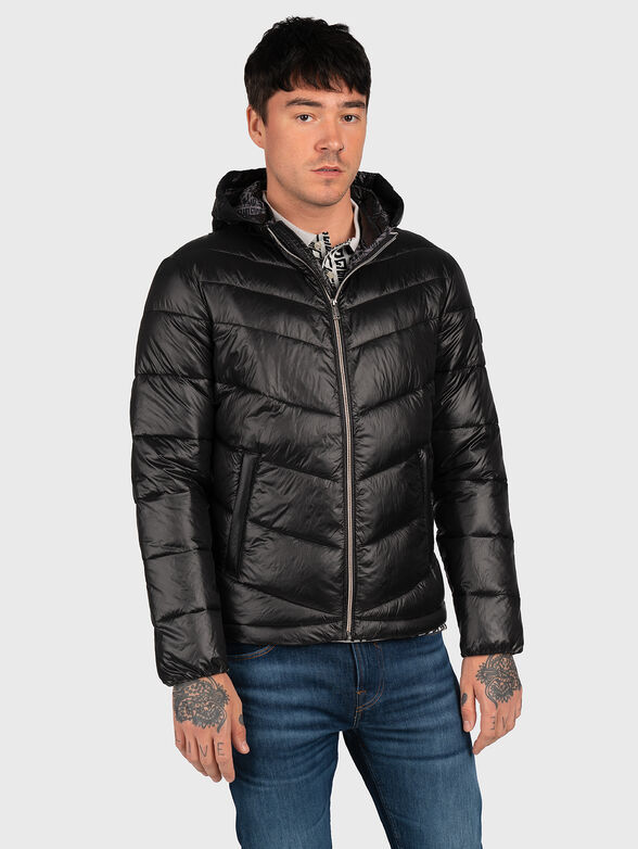 Padded jacket in black color with logo patch - 1