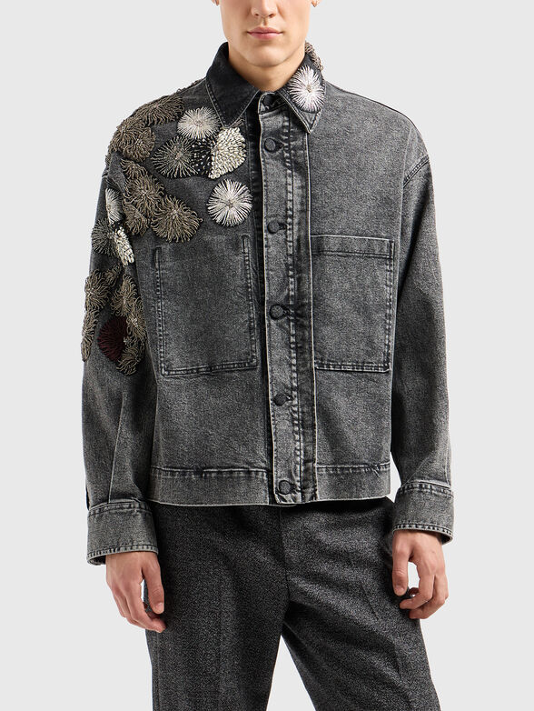 Denim jacket with floral embroidery - 1