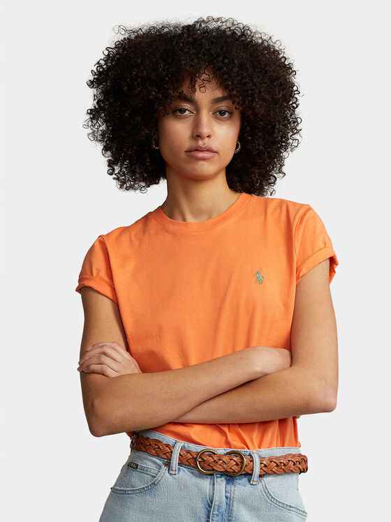 Cotton T-shirt in orange with logo embroidery - 1