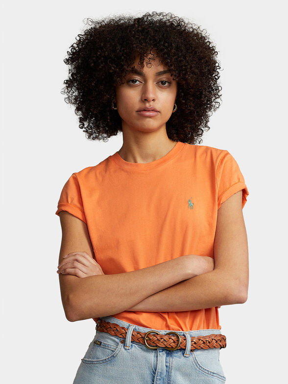 Cotton T-shirt in orange with logo embroidery - 1