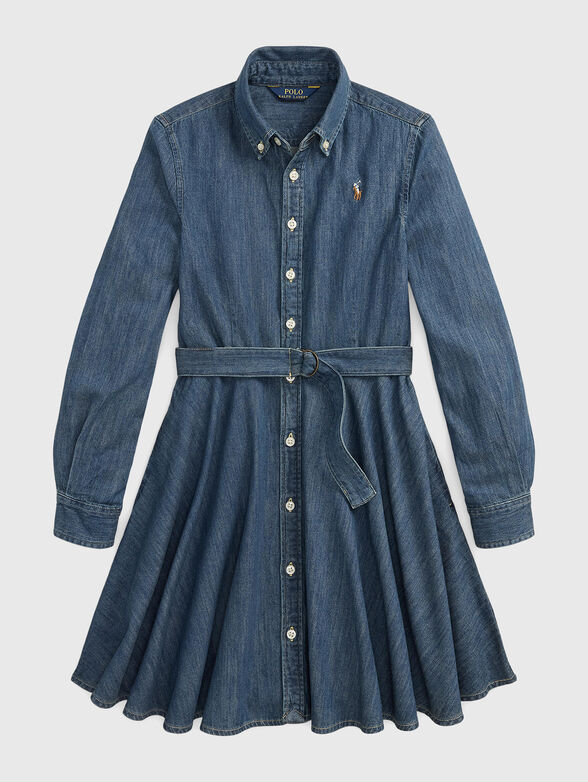 Denim dress with belt and embroidered logo - 1