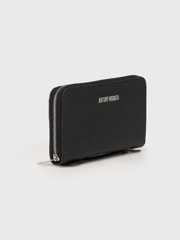Pouch in black textured faux leather  - 3