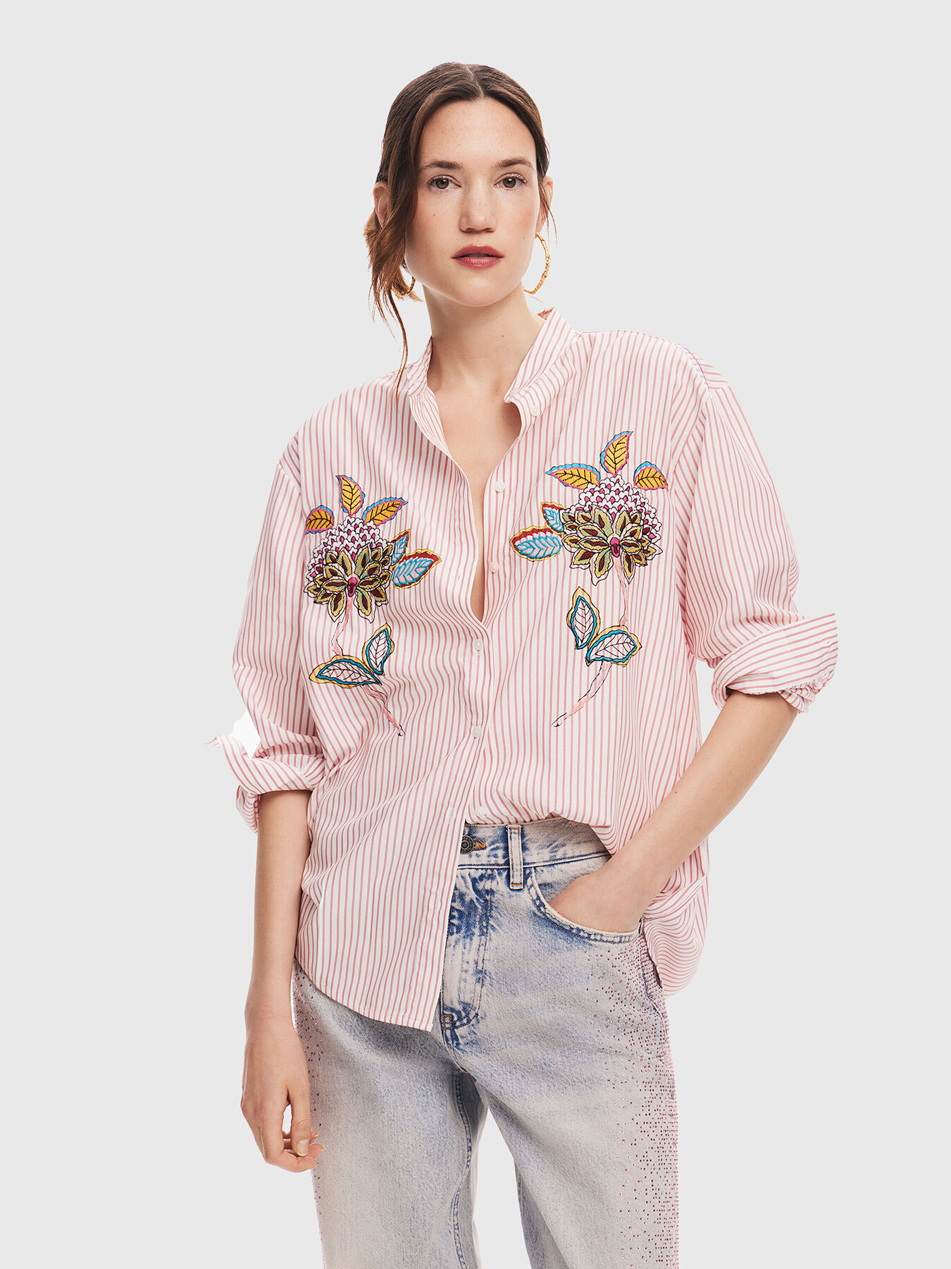 早割シーズン券 Striped shirt DESIGUAL brand accents floral with トップス