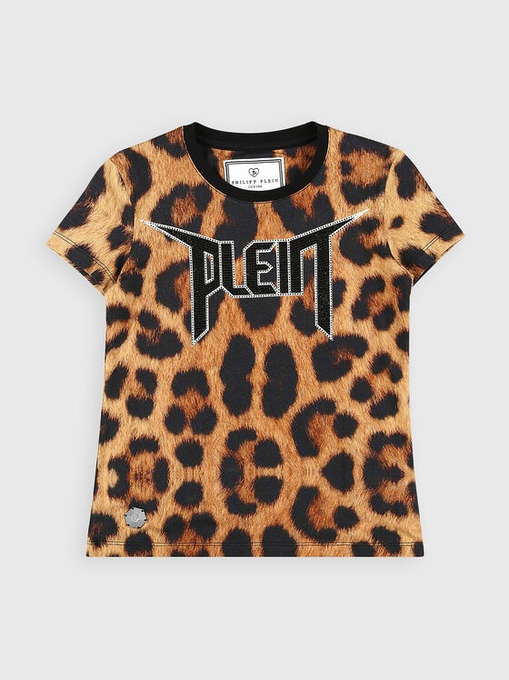 Тениска с леопардов принт и лого акцент - 1