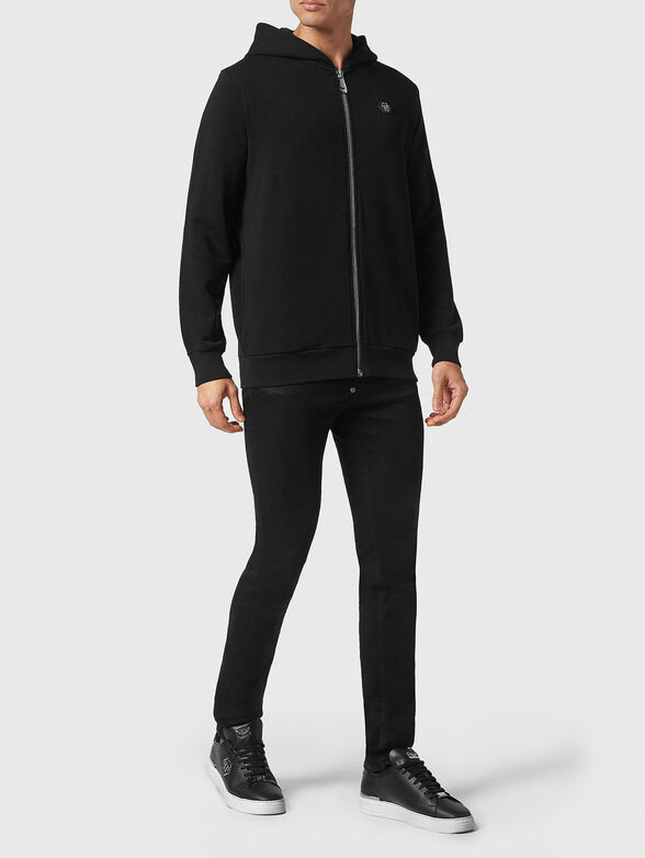 Cotton blend sweatshirt with zip and hood - 2
