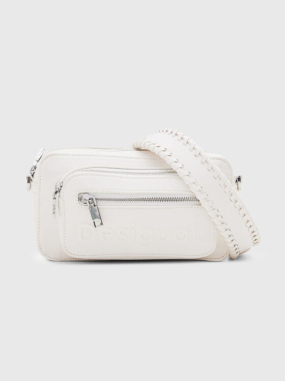 Бяла кросбоди чанта с релефно лого - 1