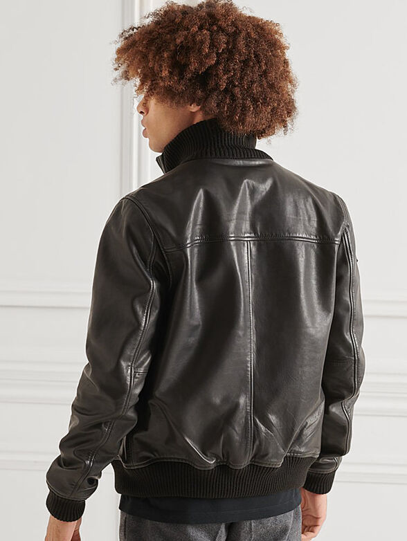 Leather jacket with metal logo detail - 3