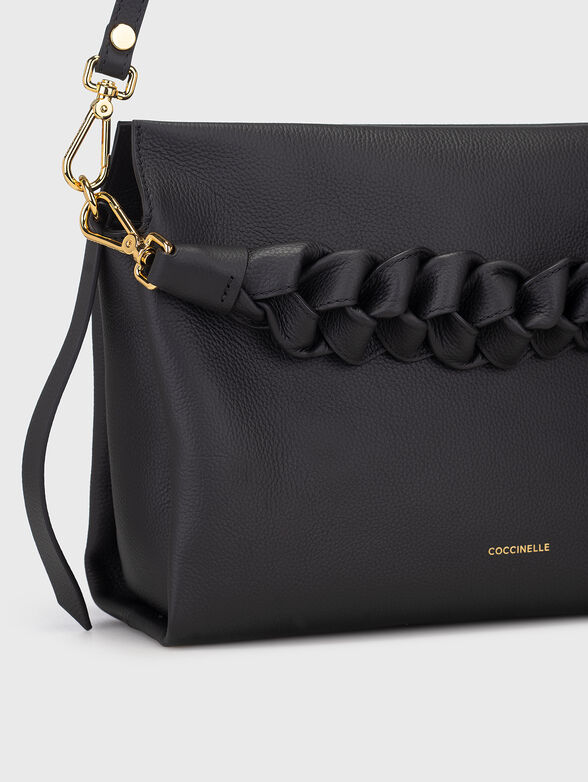 Black leather bag with knitted handle - 5