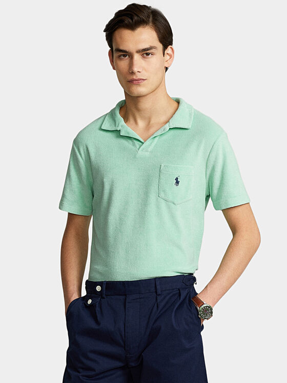 Polo shirt in green color with pocket and embroidery  - 1