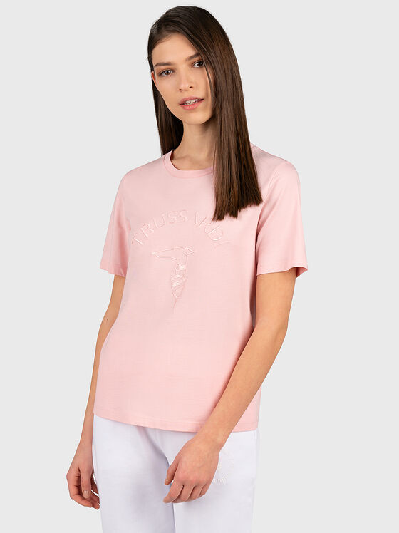 Розова тениска с лого бродерия - 1