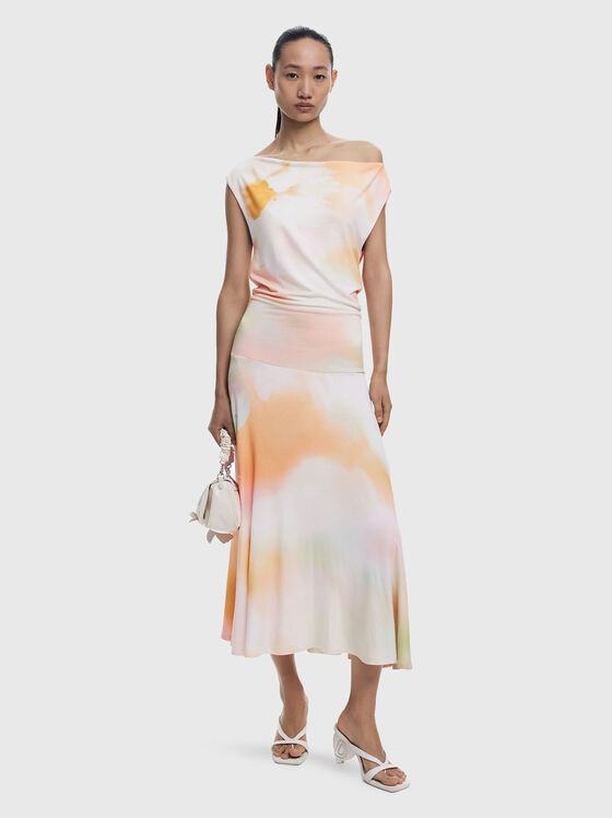 Midi dress with dropped shoulder and print - 1