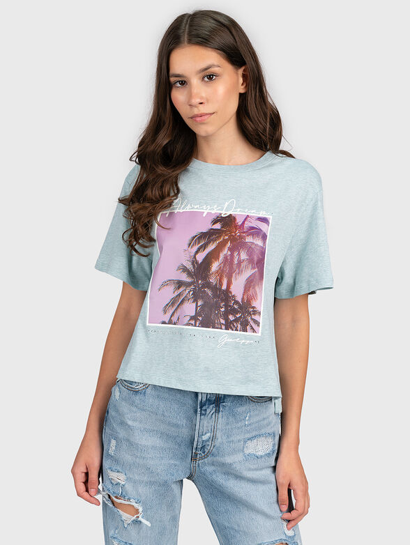 Blue T-shirt with maxi print - 1