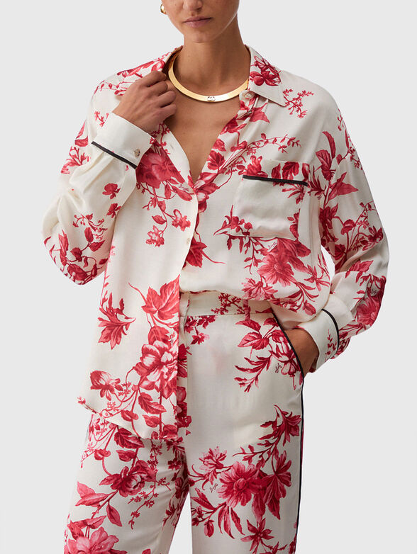 Satin shirt with floral print - 1