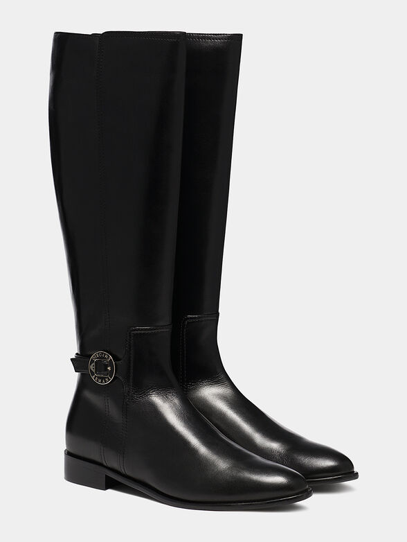 Calf leather boots with logo plate - 2