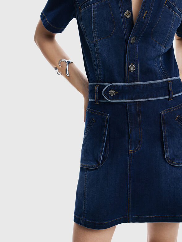 Denim dress with waist belt  - 4