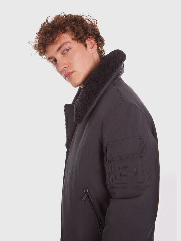 Jacket with faux fur collar in black  - 4