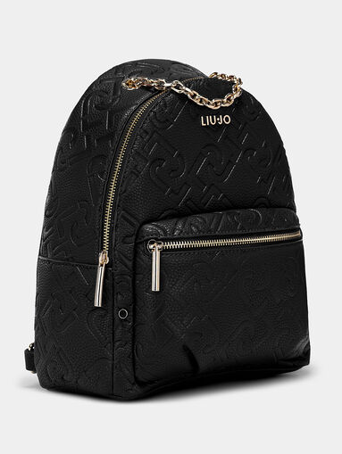 Black backpack with embossed logo print - 3