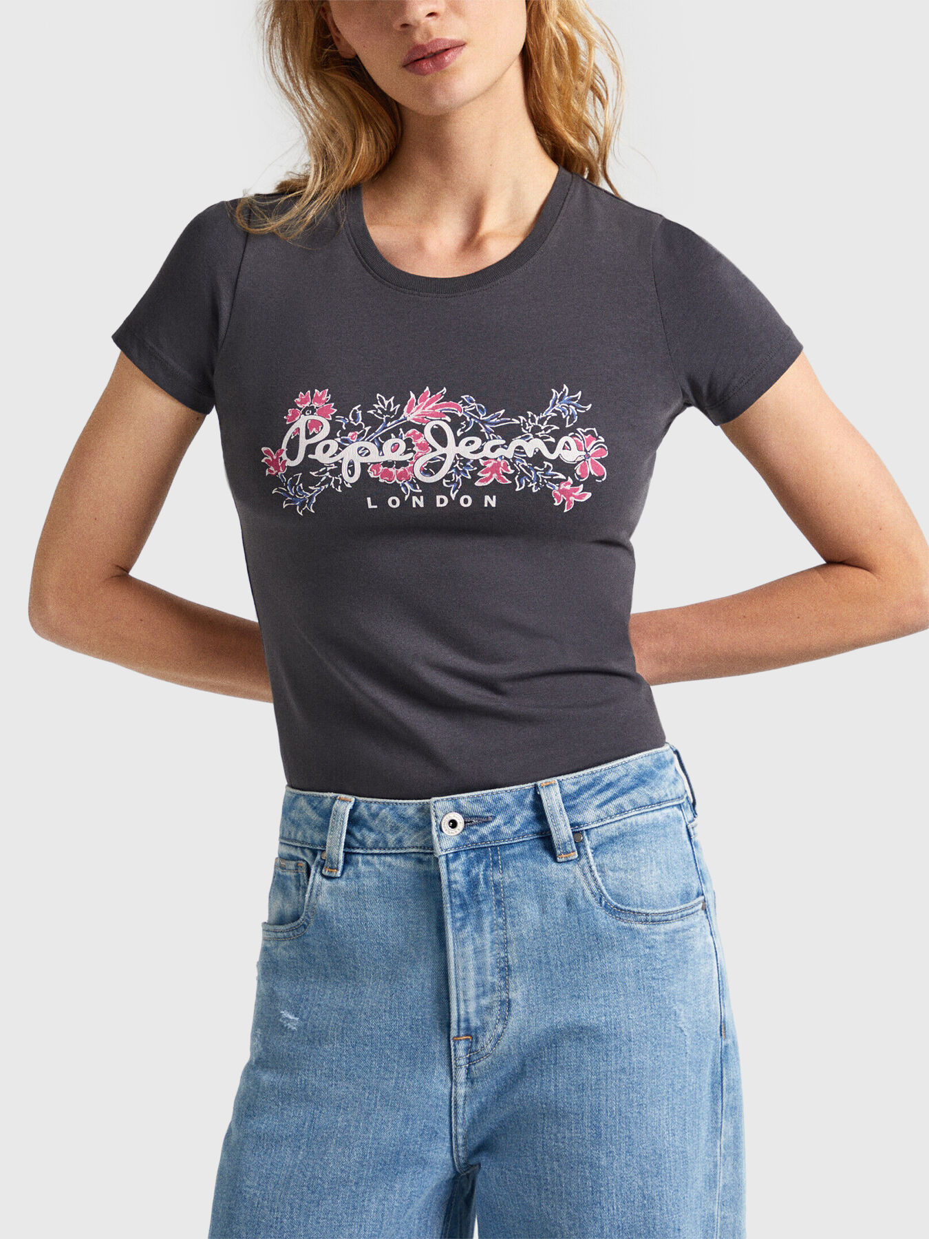 KORINA T-shirt with floral logo print brand Pepe Jeans
