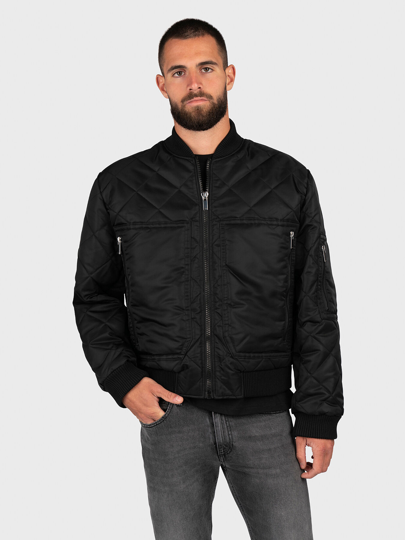 Black bomber jacket with accent print on the back brand Just Cavalli Globalbrandsstore en