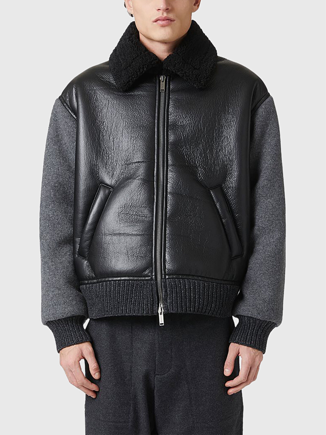 Black eco leather bomber jacket brand ICEBERG — Globalbrandsstore.com/en