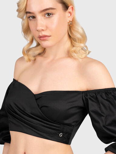 Black puff sleeve crop top - 4