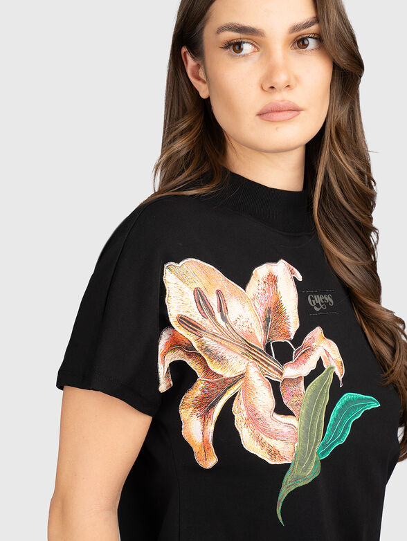 Cotton T-shirt with floral accent - 4