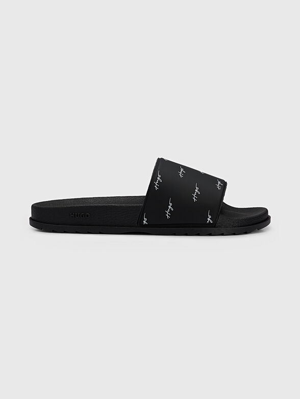 Black beach slides with logo motifs - 1