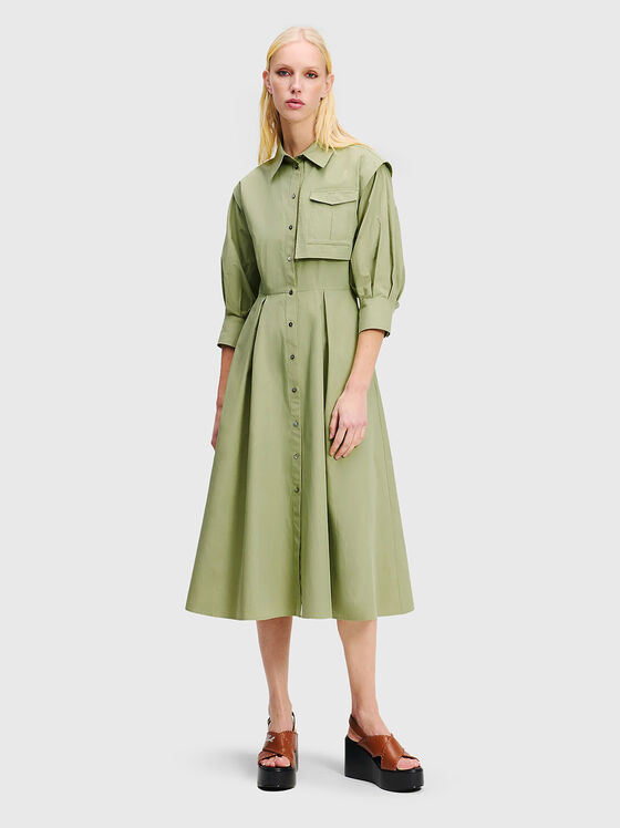 Cotton midi dress with puff sleeves - 1