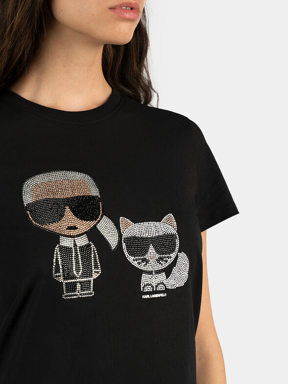 Cotton T-shirt with rhinestone logo print - 2