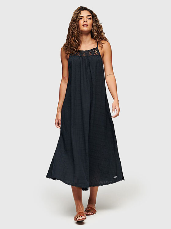 Тъмносиня рокля VINTAGE с халтер деколте - 1