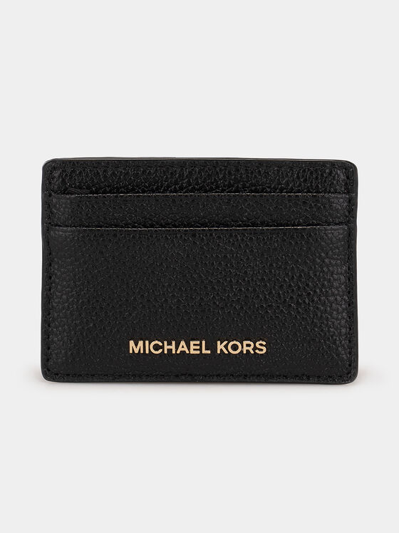 Leather cardholder with golden logo - 1