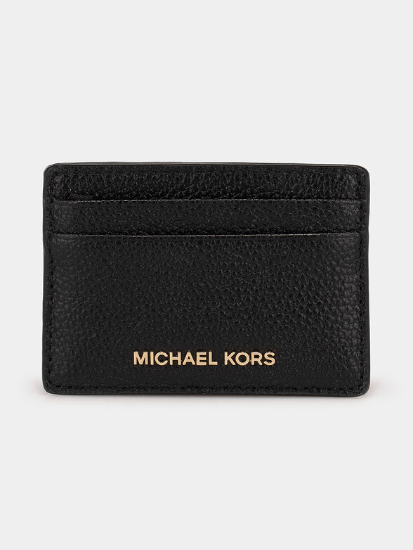 Leather cardholder with golden logo - 0