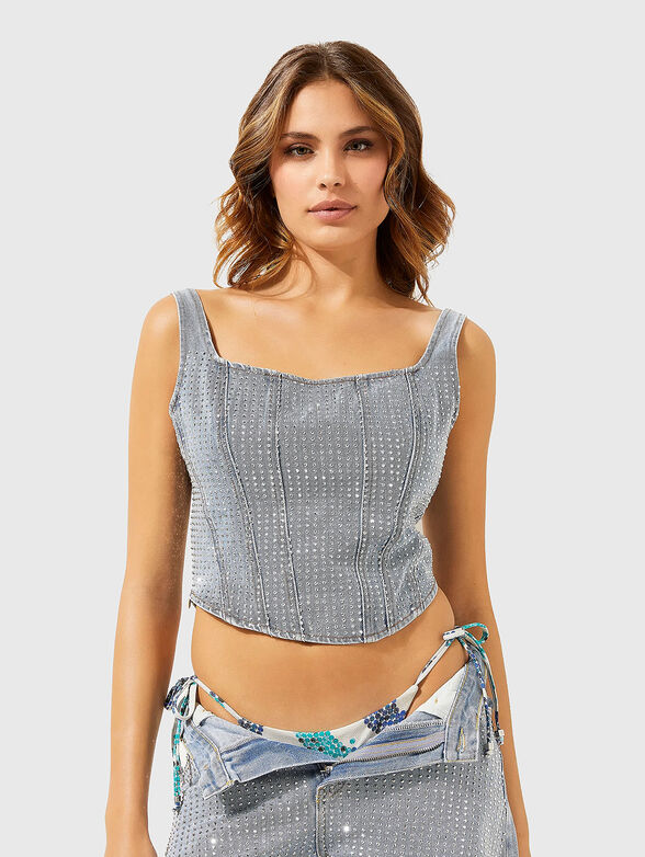 DENIM LUX top with applied rhinestones - 1