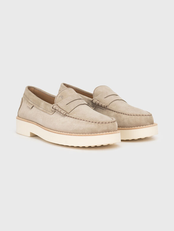 Suede beige loafers with contrast sole - 1