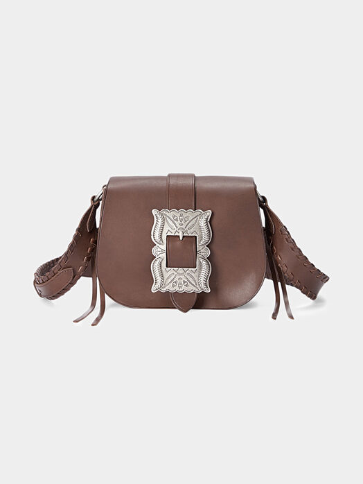 Leather crossbody bag with a metal accent