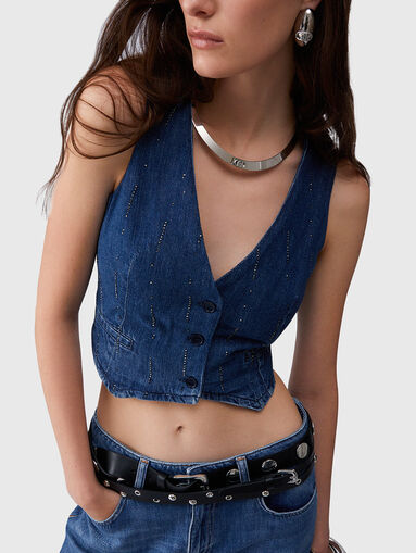 Denim vest with appliqu&eacute; crystals - 5