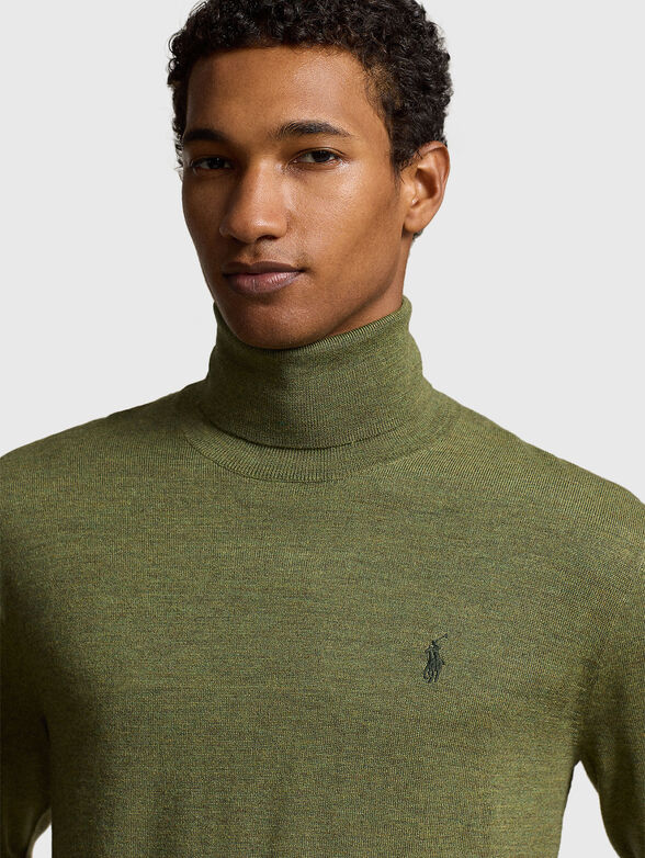 Green wool sweater with polo collar - 3