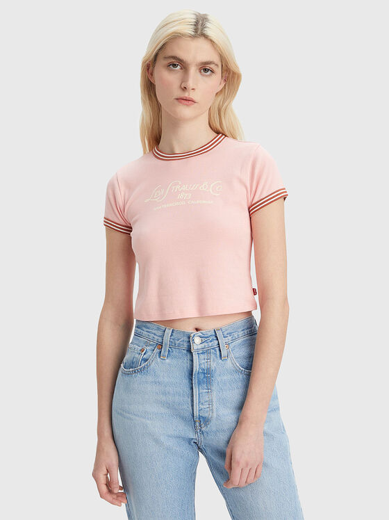 Скъсена розова тениска RINGER с принт - 1