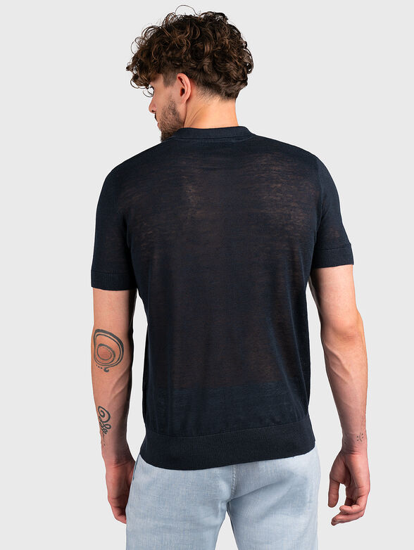 Blue knitted linen polo shirt - 3